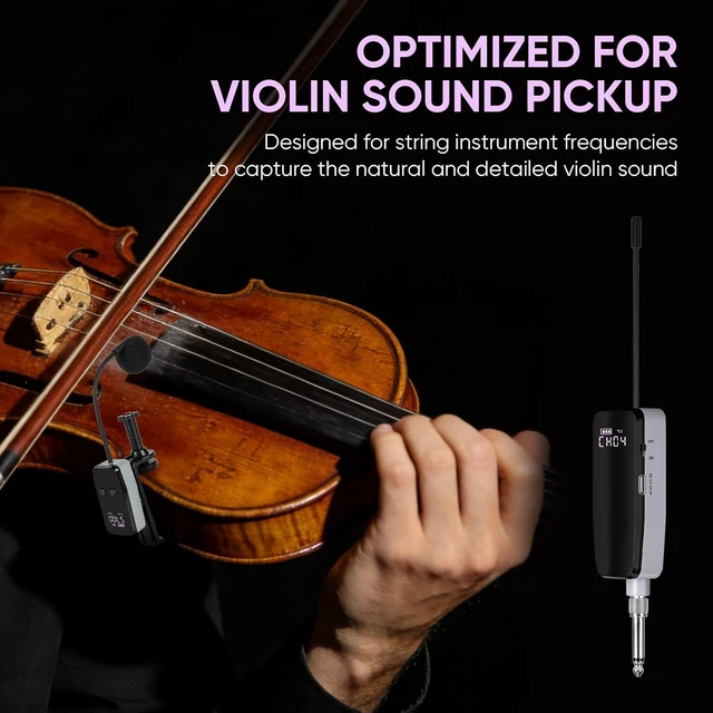 Alt view image 2 of 7 - UHF Wireless Violin Microphone System Rechargeable Clip-On Instrument Mics with Transmitter & Receiver for Musicians, Teachers, Stage & Active PA Systems, 98ft Range