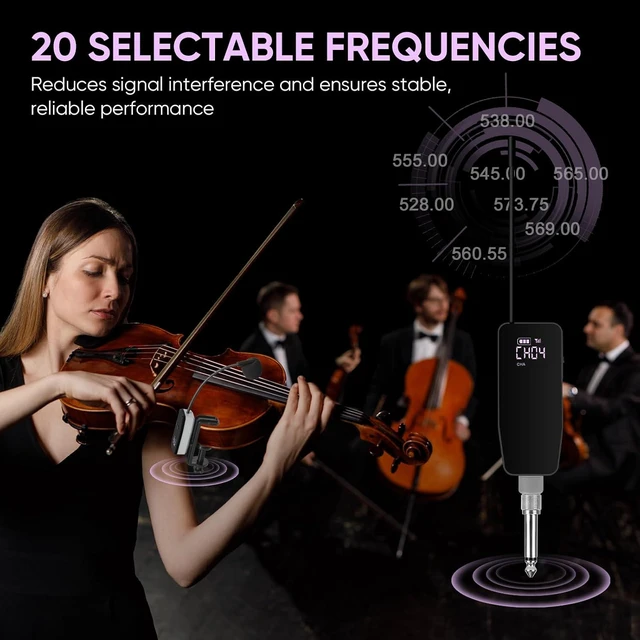 Alt view image 3 of 7 - UHF Wireless Violin Microphone System Rechargeable Clip-On Instrument Mics with Transmitter & Receiver for Musicians, Teachers, Stage & Active PA Systems, 98ft Range