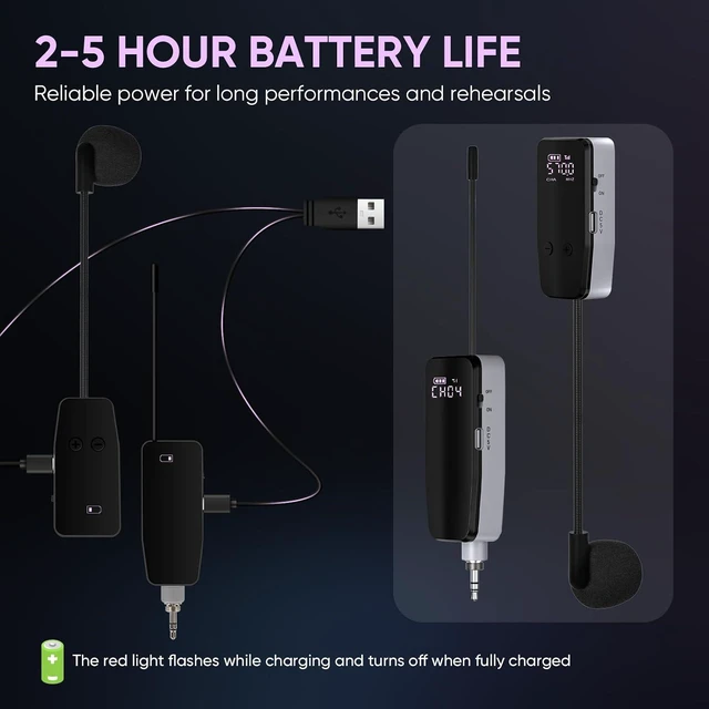 Alt view image 5 of 7 - UHF Wireless Violin Microphone System Rechargeable Clip-On Instrument Mics with Transmitter & Receiver for Musicians, Teachers, Stage & Active PA Systems, 98ft Range