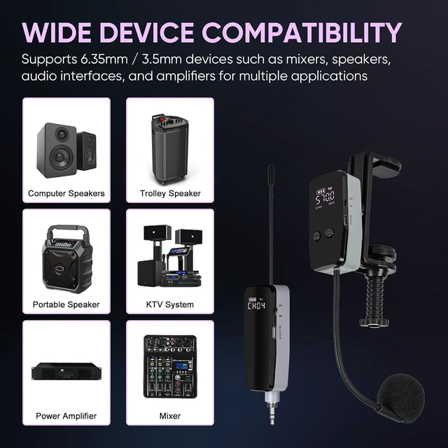 Alt view image 6 of 7 - UHF Wireless Violin Microphone System Rechargeable Clip-On Instrument Mics with Transmitter & Receiver for Musicians, Teachers, Stage & Active PA Systems, 98ft Range