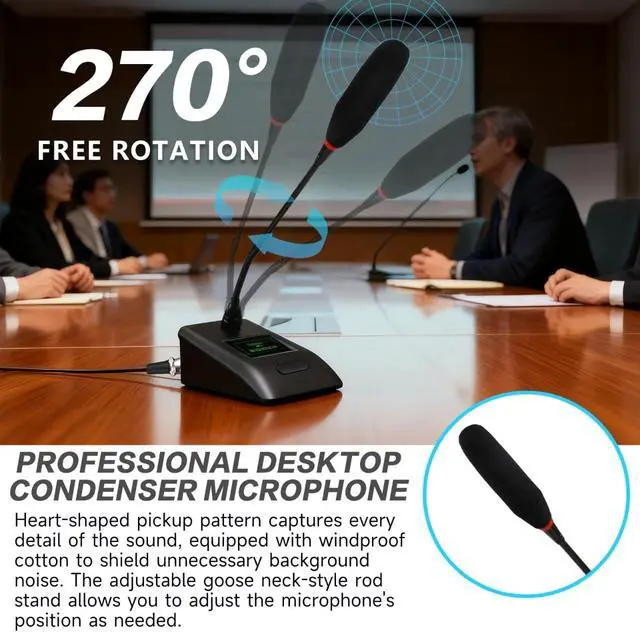 Alt view image 3 of 7 - Desktop Gooseneck Conference Microphone Wired with 48V Phantom. Table Mounted Corded Condenser XLR Microphone with 26ft XLR Male to Female Cable and 6.35mm Adapter Cable for Speake, Studio, Recording