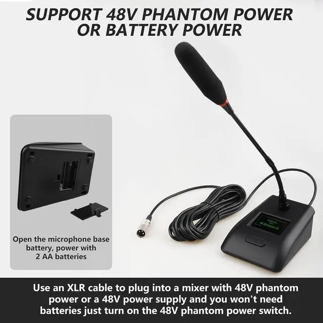 Alt view image 4 of 7 - Desktop Gooseneck Conference Microphone Wired with 48V Phantom. Table Mounted Corded Condenser XLR Microphone with 26ft XLR Male to Female Cable and 6.35mm Adapter Cable for Speake, Studio, Recording