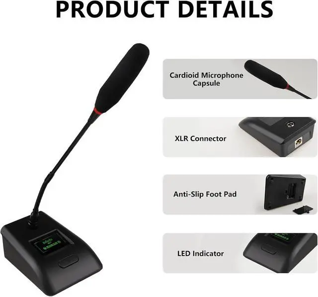 Alt view image 6 of 7 - Desktop Gooseneck Conference Microphone Wired with 48V Phantom. Table Mounted Corded Condenser XLR Microphone with 26ft XLR Male to Female Cable and 6.35mm Adapter Cable for Speake, Studio, Recording