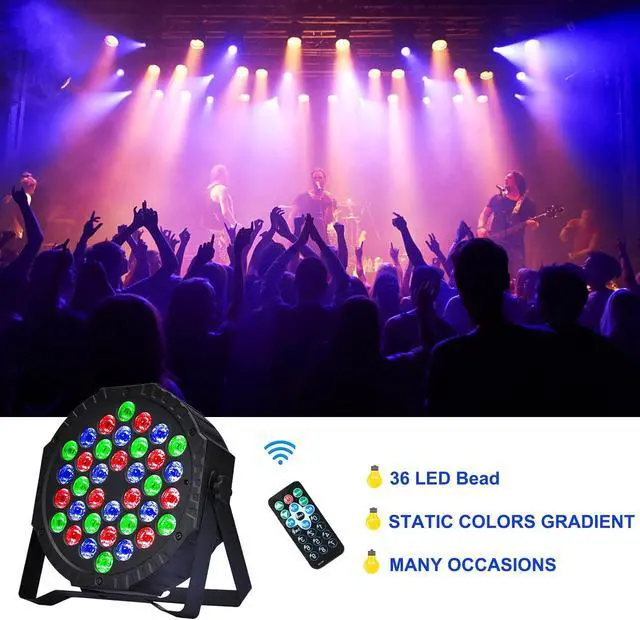 Alt view image 3 of 6 - Stage Lights 36 LED Par Lights RGB Stage Lighting Uplights 7 Modes DJ Light Sound Activation Control with Remote Control Stage Light for Disco Wedding Party Event Club Bar Christmas (4 Pack)