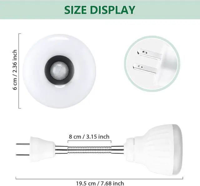 Alt view image 2 of 7 - 3 Piece Plug in Motion Sensor Light Indoor 5W PIR Infrared Motion-Activated Led Night Light for Air Conditioner Outlet, 360° Rotatable Sensor Detector Plug Outlet in for Wall Garage, White