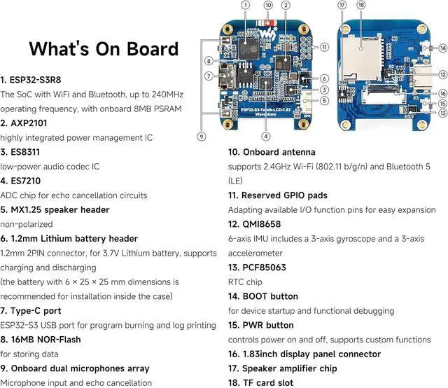 Alt view image 7 of 7 - ESP32-S3 1.83inch Touch Display Development Board, 240 x 284, Wi-Fi/BLE 5