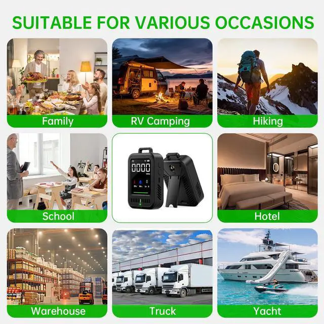 Alt view image 4 of 7 - 4-in-1 Portable Air Monitor, Temperature & Humidity & UV & Air Quality Meters with HD Digital Display, High-Precision Sensors for Home, Hotel, Travel, Camping