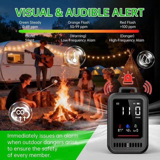 Alt view image 5 of 7 - 4-in-1 Portable Air Monitor, Temperature & Humidity & UV & Air Quality Meters with HD Digital Display, High-Precision Sensors for Home, Hotel, Travel, Camping