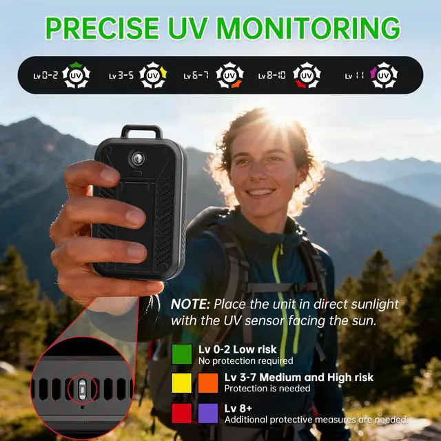 Alt view image 6 of 7 - 4-in-1 Portable Air Monitor, Temperature & Humidity & UV & Air Quality Meters with HD Digital Display, High-Precision Sensors for Home, Hotel, Travel, Camping