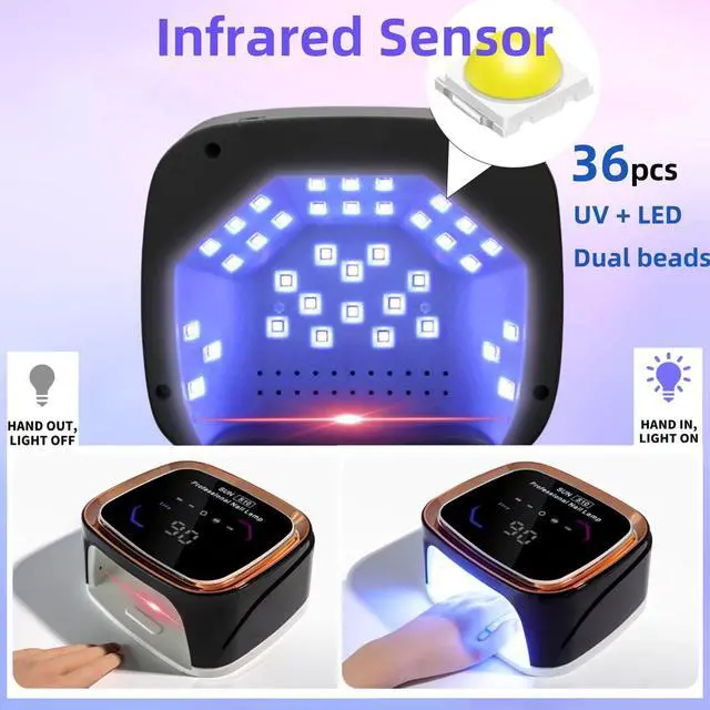 Alt view image 7 of 7 - Cordless Black Nail Lamp for Gel X, Professional LED UV Nail Curing Lamp for Gel Nail Polish, Fast Nail Dryer with 4 Timers & Sensor, Rechargeable UV Lights for Salon & Home