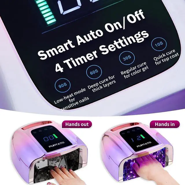 Alt view image 4 of 7 - Professional Rechargeable 96W UV LED Portable Cordless UV Light for Nail Lamp Machine with Removable Stainless Steel Bottom,4 Timer Setting and Smart Sensor Nail Dryer (Gradient Purple)