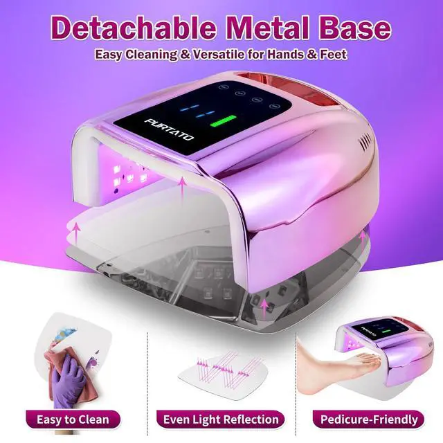 Alt view image 6 of 7 - Professional Rechargeable 96W UV LED Portable Cordless UV Light for Nail Lamp Machine with Removable Stainless Steel Bottom,4 Timer Setting and Smart Sensor Nail Dryer (Gradient Purple)