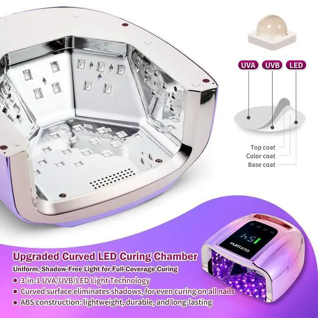 Alt view image 5 of 7 - Professional Rechargeable 96W UV LED Portable Cordless UV Light for Nail Lamp Machine with Removable Stainless Steel Bottom,4 Timer Setting and Smart Sensor Nail Dryer (Gradient Purple)