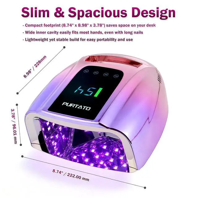 Alt view image 7 of 7 - Professional Rechargeable 96W UV LED Portable Cordless UV Light for Nail Lamp Machine with Removable Stainless Steel Bottom,4 Timer Setting and Smart Sensor Nail Dryer (Gradient Purple)