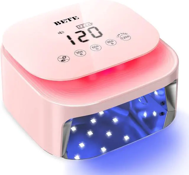 Main image of 60W Cordless UV LED Nail Lamp - Rechargeable Gel Polish Dryer with Auto Sensor, 30 Beads & 4 Timer Settings Portable for Home/Salon Pink