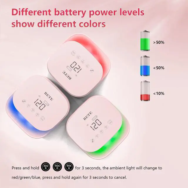Alt view image 5 of 6 - 60W Cordless UV LED Nail Lamp - Rechargeable Gel Polish Dryer with Auto Sensor, 30 Beads & 4 Timer Settings Portable for Home/Salon Pink