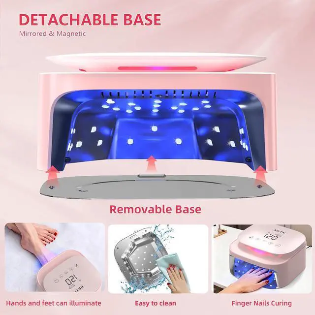 Alt view image 4 of 6 - 60W Cordless UV LED Nail Lamp - Rechargeable Gel Polish Dryer with Auto Sensor, 30 Beads & 4 Timer Settings Portable for Home/Salon Pink
