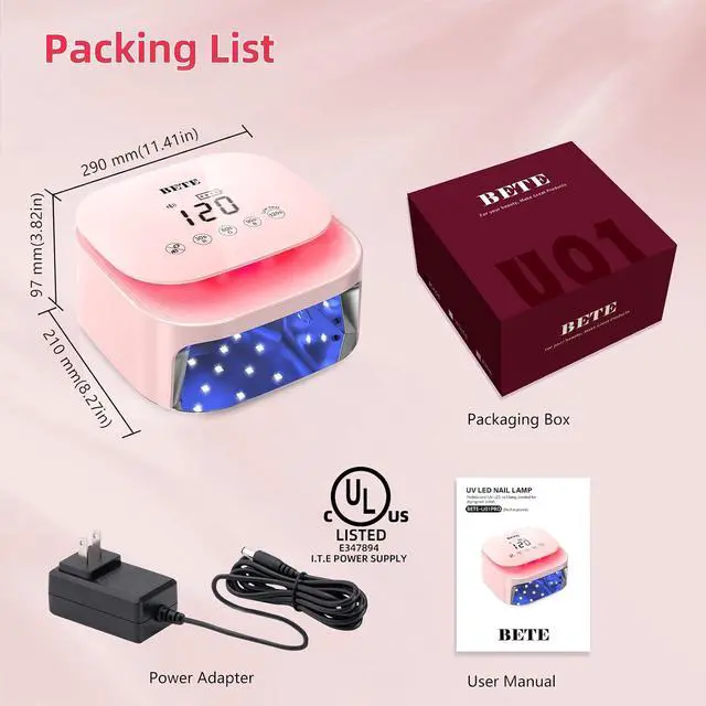 Alt view image 6 of 6 - 60W Cordless UV LED Nail Lamp - Rechargeable Gel Polish Dryer with Auto Sensor, 30 Beads & 4 Timer Settings Portable for Home/Salon Pink