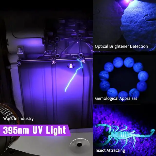 Alt view image 5 of 6 - B75 High Power UV Flashlight Rechargeable LED 1000 Lumens 395nm Ultraviolet, 90 Degree 4 Modes Flashlight with Magnetic Base IP65 Waterproof for Camping Outdoor Night Walking Urine Detector