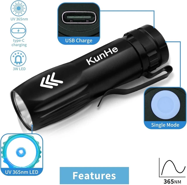 Alt view image 2 of 7 - 40-Pack 365nm Mini Rechargeable UV Flashlight 3W UV Light for Pet Stain Detection, Hotel Cleaning, Resin Curing, Gem & Scorpion Inspection