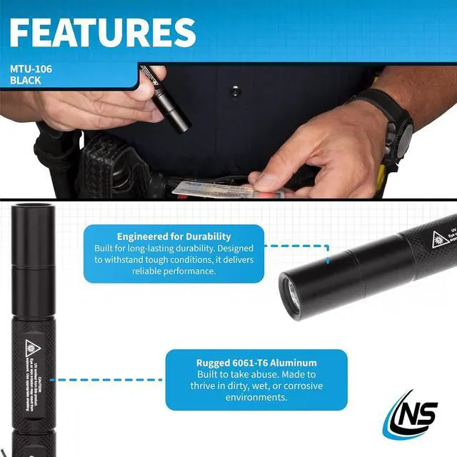Alt view image 3 of 7 - MTU-106 Mini-TAC UV Flashlight with 2 AAA, Black,Small