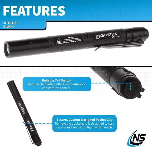 Alt view image 4 of 7 - MTU-106 Mini-TAC UV Flashlight with 2 AAA, Black,Small