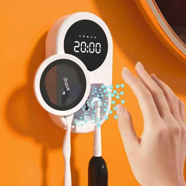 Main image of UV Toothbrush Sanitizer Holder 2 Slots Wall Mounted Wave Sensor Auto
