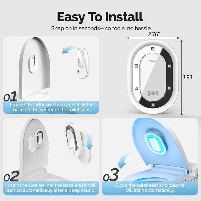 Alt view image 6 of 7 - Smart Toilet UV-C Sanitizing &Odor-Control System - Automatic Toilet Cleaner Chemical-Free Deodorizer with Safety Sensor & Long-Life Rechargeable Battery