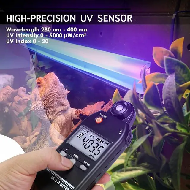 Alt view image 3 of 7 - UV Meter Digital UVB Meter, 280-400 nm UV Index Meter with UV and UVI Switchable, 0-5000 W/cm² Measuring Range UV Detector with 100 Groups Data Record, UV Index Meter for Reptiles, etc.