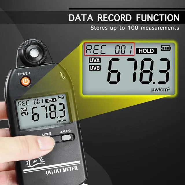 Alt view image 6 of 7 - UV Meter Digital UVB Meter, 280-400 nm UV Index Meter with UV and UVI Switchable, 0-5000 W/cm² Measuring Range UV Detector with 100 Groups Data Record, UV Index Meter for Reptiles, etc.