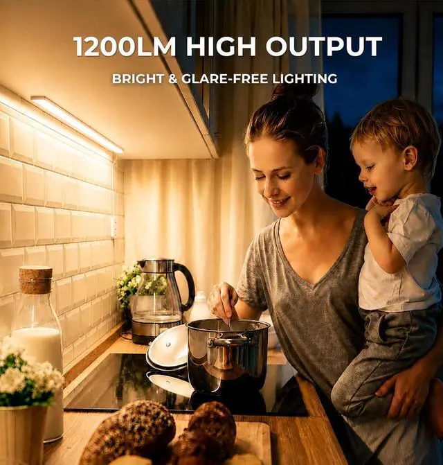 Alt view image 2 of 7 - 24in Plug in Under Cabinet Lighting Motion Sensor 1200LM Dimmable 3CCT