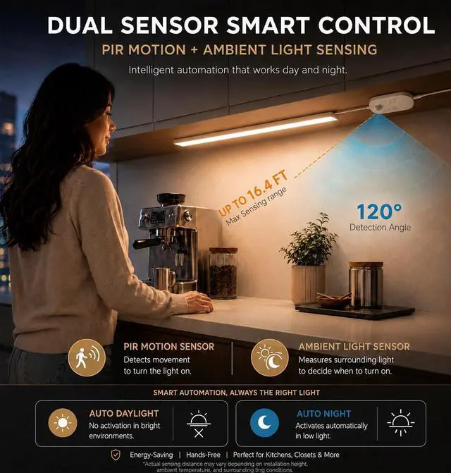 Alt view image 4 of 7 - 24in Plug in Under Cabinet Lighting Motion Sensor 1200LM Dimmable 3CCT