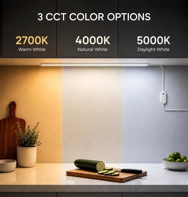 Alt view image 5 of 7 - 24in Plug in Under Cabinet Lighting Motion Sensor 1200LM Dimmable 3CCT