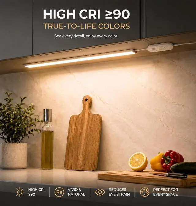 Alt view image 7 of 7 - 24in Plug in Under Cabinet Lighting Motion Sensor 1200LM Dimmable 3CCT
