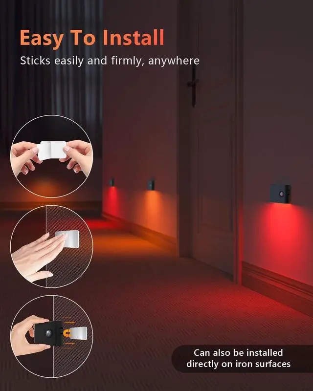 Alt view image 7 of 7 - Motion Sensor Light Indoor, RGB & Warm White Motion Sensor Night Light, Rechargeable Stair Lights Indoor, Color Changing Night Light for Stair,Hallway,Bathroom,Cabinet,Kitchen,10 Pack