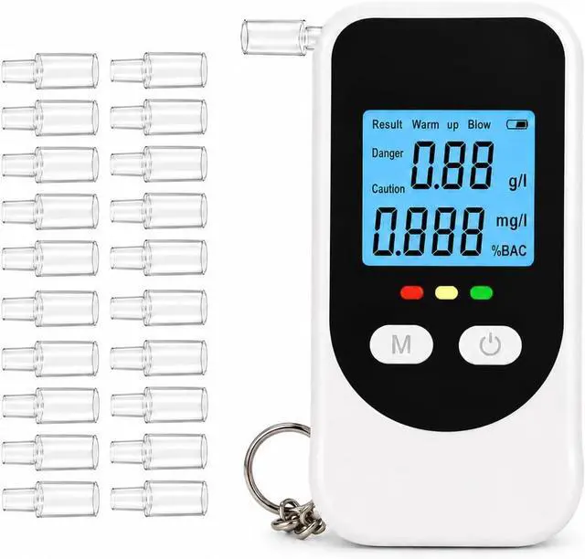 Main image of Breathalyzer for Alcohol, Portable BAC Tester, Keychain, 20 Mouthpieces