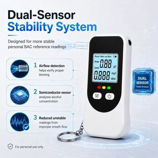 Alt view image 3 of 7 - Breathalyzer for Alcohol, Portable BAC Tester, Keychain, 20 Mouthpieces