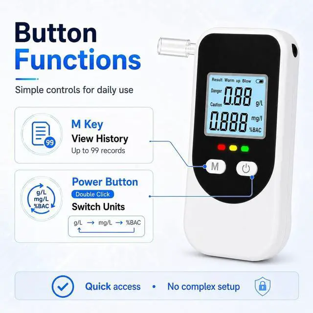 Alt view image 4 of 7 - Breathalyzer for Alcohol, Portable BAC Tester, Keychain, 20 Mouthpieces