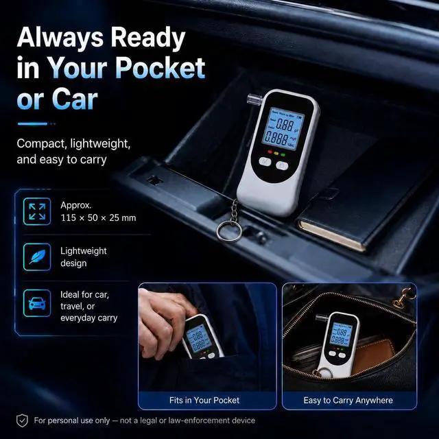 Alt view image 6 of 7 - Breathalyzer for Alcohol, Portable BAC Tester, Keychain, 20 Mouthpieces