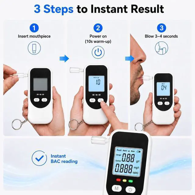 Alt view image 7 of 7 - Breathalyzer for Alcohol, Portable BAC Tester, Keychain, 20 Mouthpieces