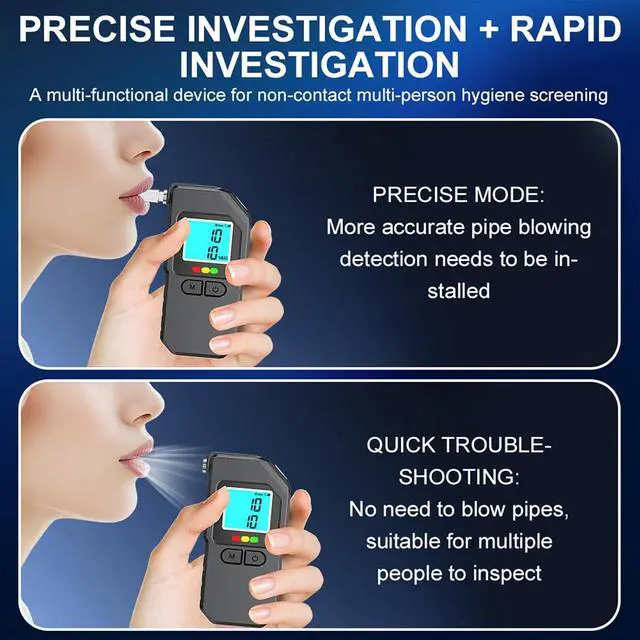 Alt view image 2 of 7 - Breathalyzer, Breathalyzers for Alcohol with LCD Digital, Display Alcohol Breathalyzer Tester for Home Use, Portable Breath Alcohol Tester with 15 Mouthpieces (Black)