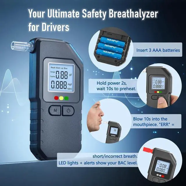 Alt view image 2 of 7 - Breath Alcohol Tester, Breathalyzer, Dual Sensor, BAC Detector