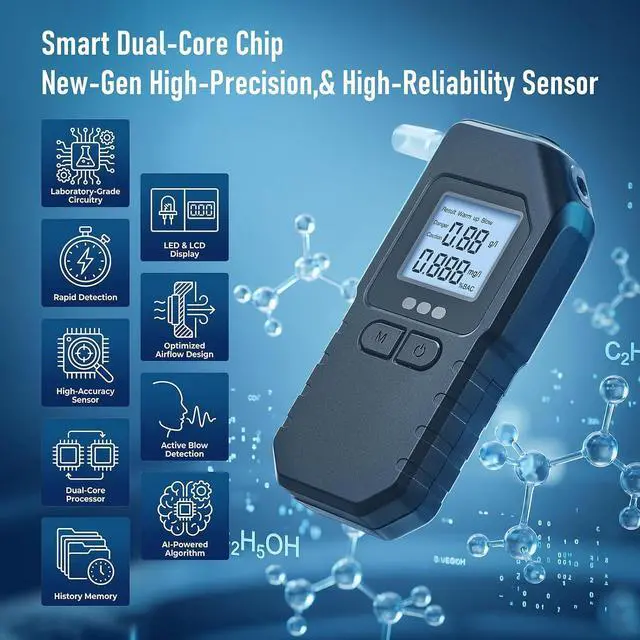 Alt view image 4 of 7 - Breath Alcohol Tester, Breathalyzer, Dual Sensor, BAC Detector