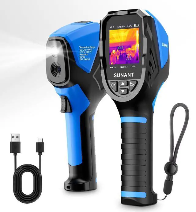 Main image of Infrared Thermal Imaging Camera, 240x240 TISR Resolution, 25Hz Refresh Rate, -4°F to 1022°F, Adjustable Emissivity, Hot/Cold Spot Detection, LED Light for HVAC, Electrical & Home Inspection