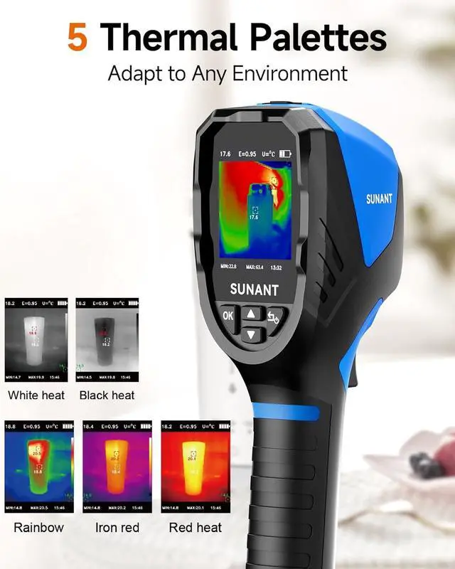 Alt view image 4 of 7 - Infrared Thermal Imaging Camera, 240x240 TISR Resolution, 25Hz Refresh Rate, -4°F to 1022°F, Adjustable Emissivity, Hot/Cold Spot Detection, LED Light for HVAC, Electrical & Home Inspection