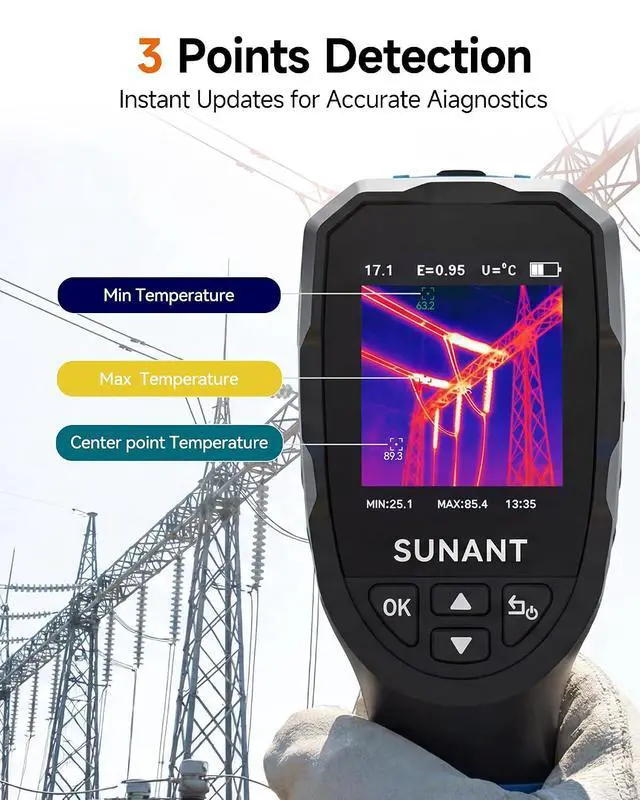 Alt view image 6 of 7 - Infrared Thermal Imaging Camera, 240x240 TISR Resolution, 25Hz Refresh Rate, -4°F to 1022°F, Adjustable Emissivity, Hot/Cold Spot Detection, LED Light for HVAC, Electrical & Home Inspection