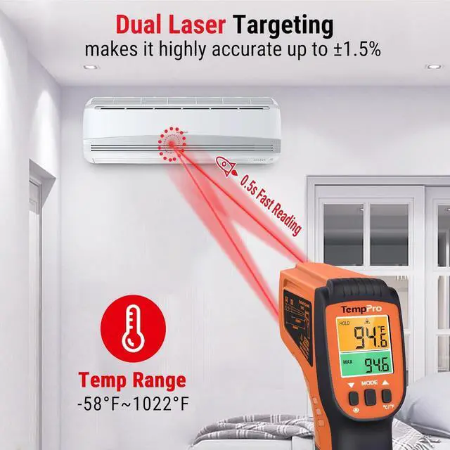 Alt view image 2 of 7 - TempScan Infrared Thermometer Gun with 2 Laser for Pizza Oven Grill