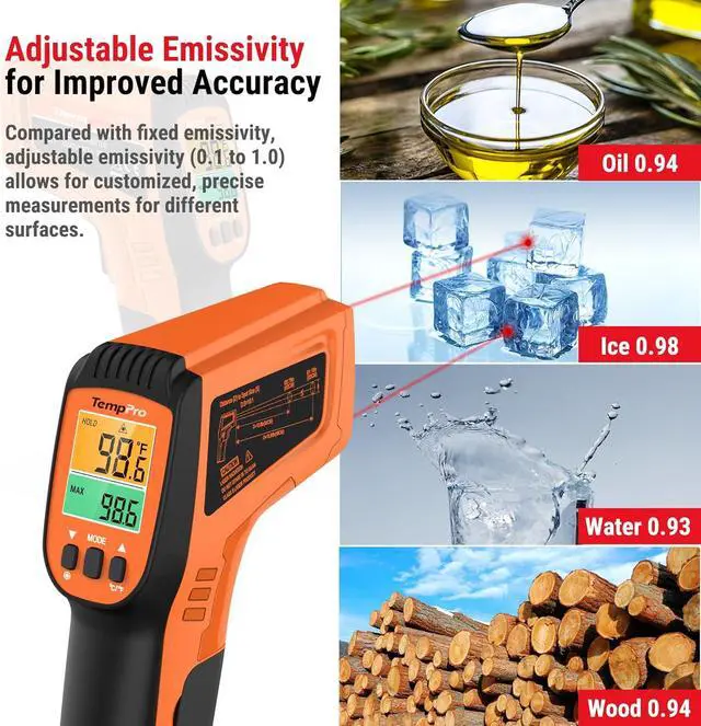 Alt view image 4 of 7 - TempScan Infrared Thermometer Gun with 2 Laser for Pizza Oven Grill