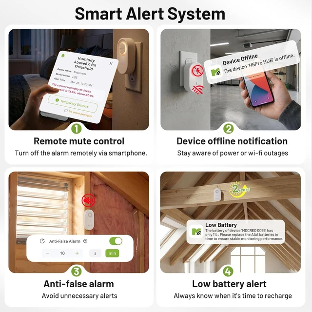 Alt view image 5 of 7 - 2000ft Remote Temperature & Humidity Monitor 3 Sensors, Freeze Alert for WiFi-less Shed, Greenhouse, Garage, Barn & Cabin, 90dB Hub + Night Light