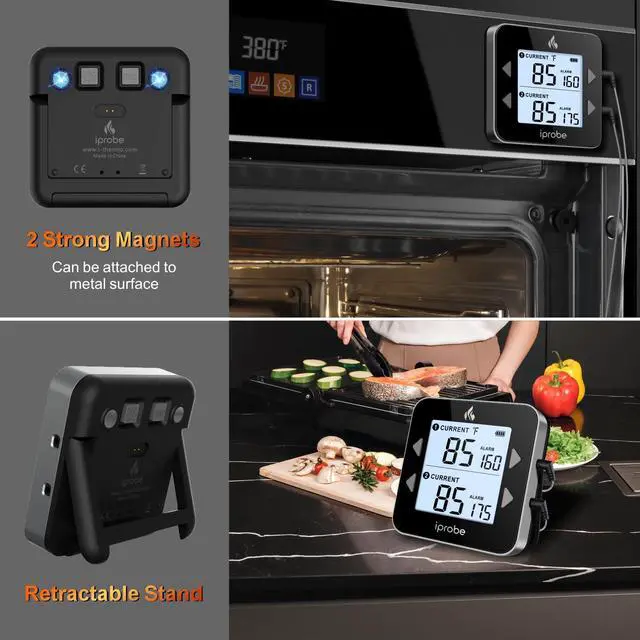 Alt view image 6 of 7 - Dual Probe Rechargeable & Waterproof Digital Meat Thermometer for Food - Large LCD Backlight Cooking Thermometer for Kitchen Smoker Oven Grill BBQ Candy